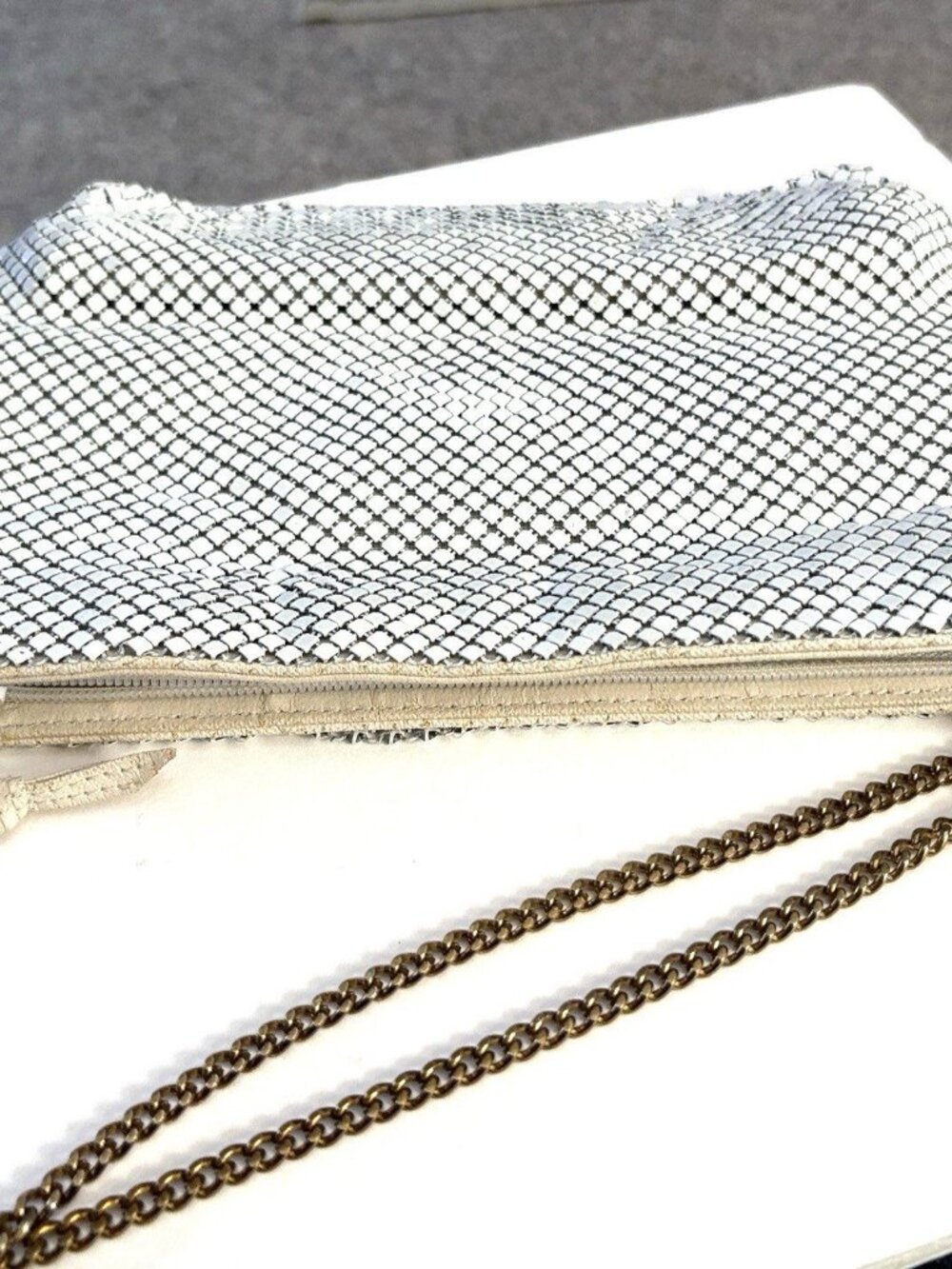 White Chain Strap Clutch Crossbody Bag Snake Print